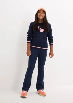 bonprix Mädchen 9-16 Jahre·Hosen & Leggings|Ausgestellte Jerseyhose mit angerauter Innenseite dunkelblau