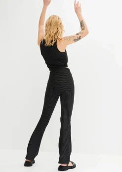 bonprix Bekleidung·Kleider|Ausgestellte Schlupfhose mit Nadelstreifen schwarz/grau längs gestreift