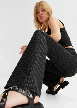 bonprix Bekleidung·Kleider|Ausgestellte Schlupfhose mit Nadelstreifen schwarz/grau längs gestreift