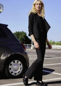 bonprix Bekleidung·Kleider|Ausgestellte Schlupfhose mit Nadelstreifen schwarz/grau längs gestreift