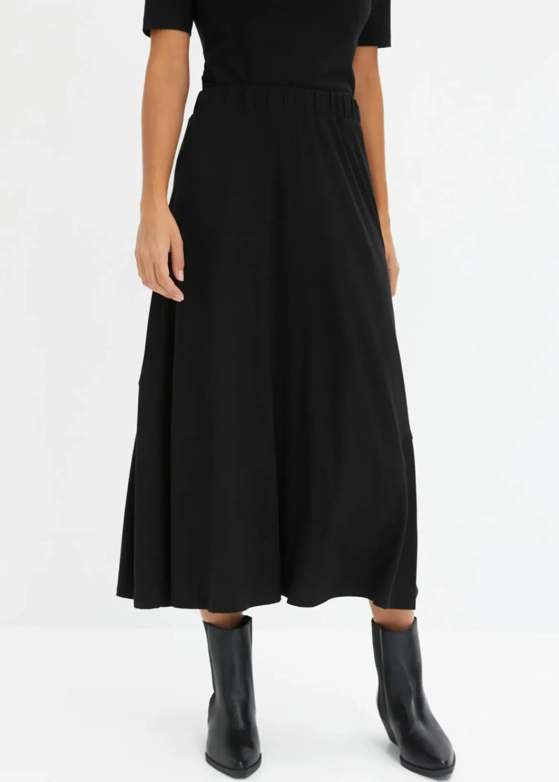 bonprix Röcke|Bekleidung·Sportbekleidung|ausgestellter Jersey-Rock schwarz