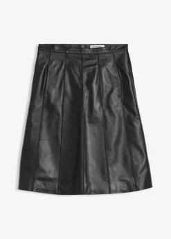 bonprix Bekleidung·Sportbekleidung|Röcke|Ausgestellter Lederrock aus Lammnappa schwarz