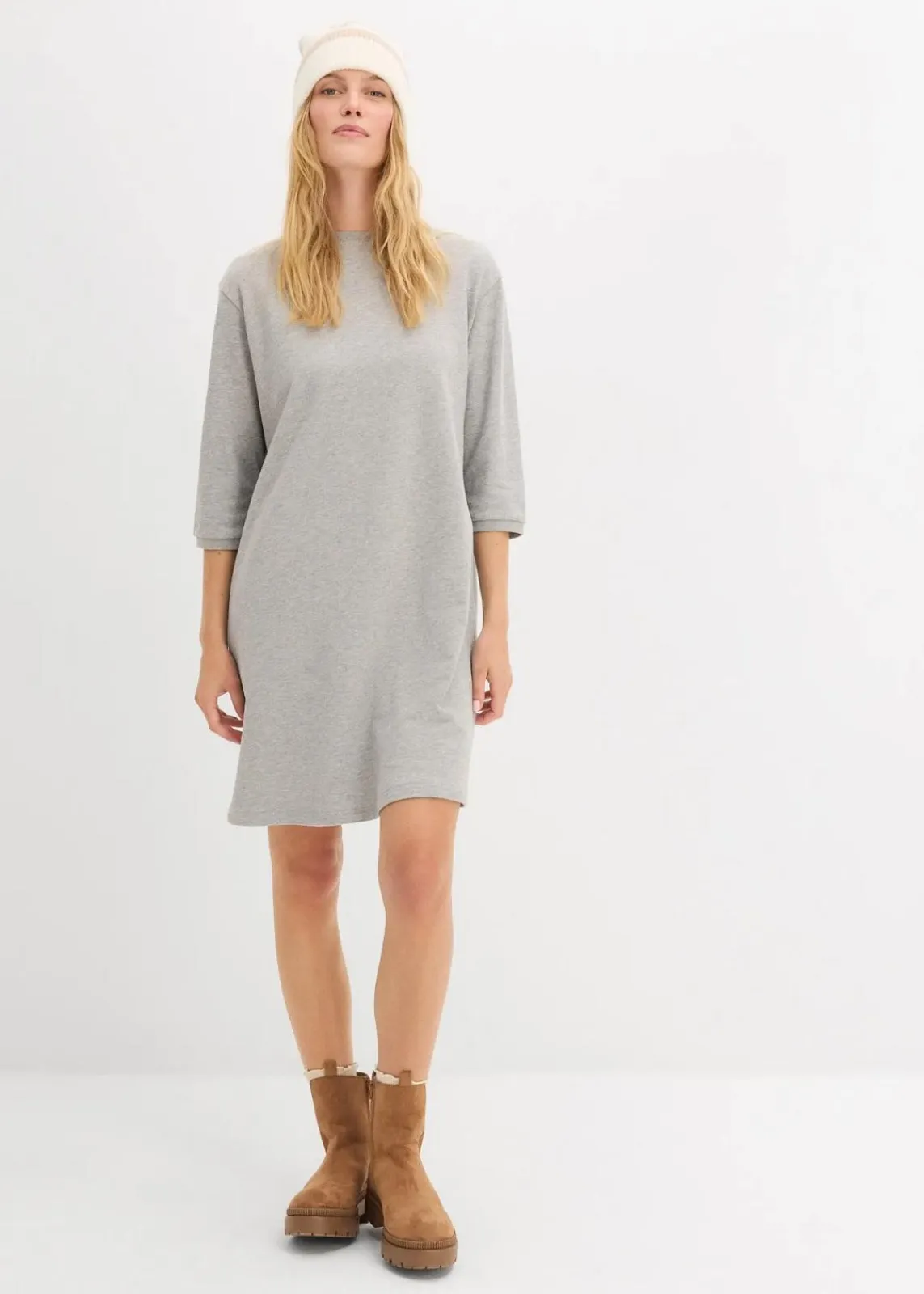 bonprix Kleider|Nachhaltigere Materialien|Ausgestelltes Sweatkleid hellgrau meliert meliert