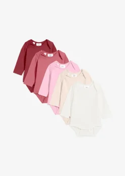bonprix Mehrfachpacks|Bodys & Strampler|Baby Langarmbody aus reiner Bio-Baumwolle (5er Pack) granatapfel+antikbeere+kristallrosa+naturbeige+wollweiß