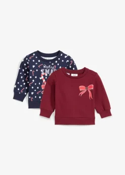 bonprix Mehrfachpacks|Shirts & Pullover|Baby Sweatshirt mit Weihnachtsmotiv (2er Pack) ahornrot/salsarot/dunkelblau bedruckt
