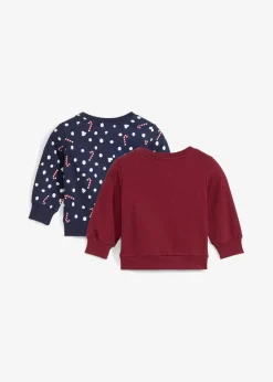 bonprix Mehrfachpacks|Shirts & Pullover|Baby Sweatshirt mit Weihnachtsmotiv (2er Pack) ahornrot/salsarot/dunkelblau bedruckt