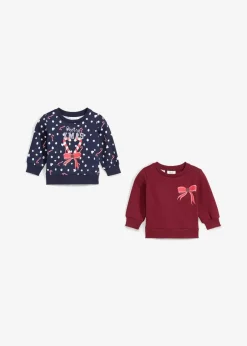 bonprix Mehrfachpacks|Shirts & Pullover|Baby Sweatshirt mit Weihnachtsmotiv (2er Pack) ahornrot/salsarot/dunkelblau bedruckt
