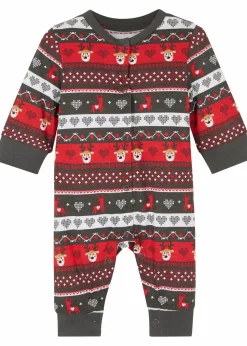bonprix Bodys & Strampler|Baby Wäsche|Baby Weihnachts-Overall grau/rot/weiß gemustert