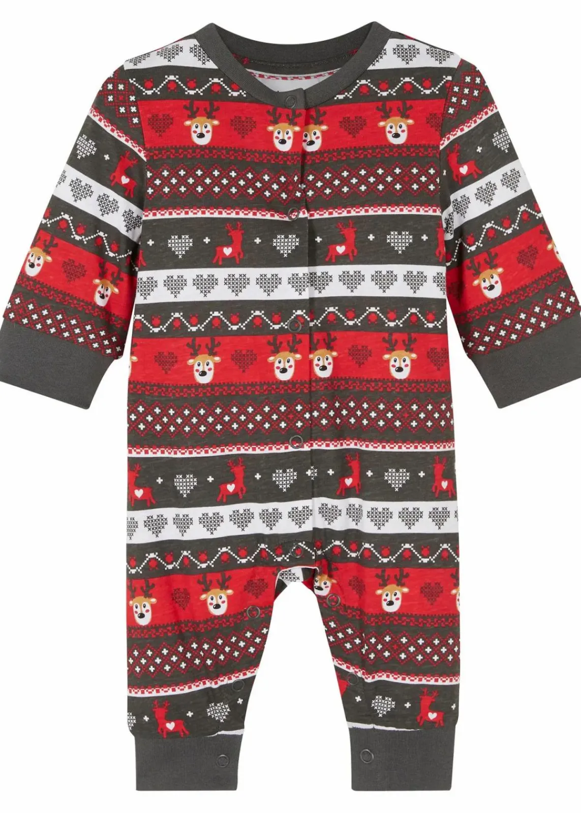 bonprix Bodys & Strampler|Baby Wäsche|Baby Weihnachts-Overall grau/rot/weiß gemustert