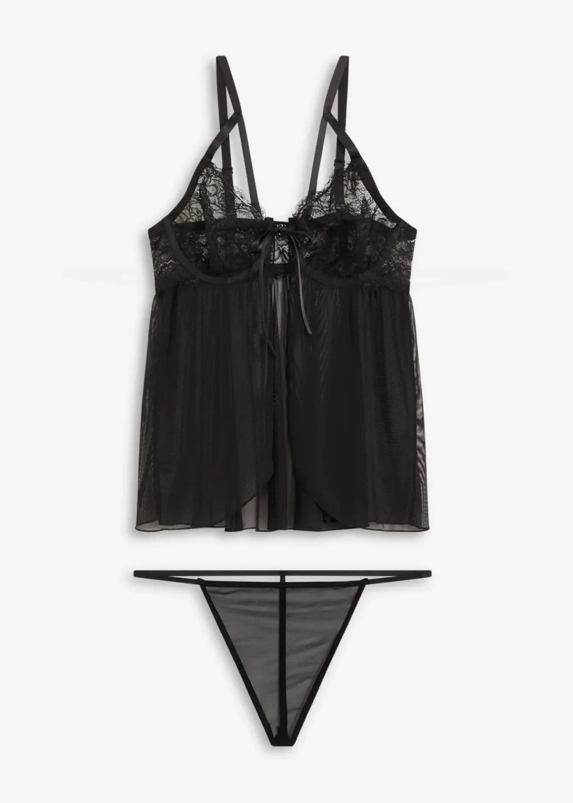 bonprix Große Cups D-H|Nachtwäsche|Babydoll + String (2-tlg.Set) schwarz