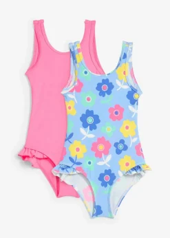 bonprix Jungen|Mädchen|Badeanzug (2er Pack) neonpink + bunt geblümt