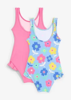 bonprix Jungen|Mädchen|Badeanzug (2er Pack) neonpink + bunt geblümt
