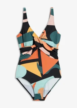 bonprix Nachhaltigere Materialien|Badeanzüge|Badeanzug in Wickel-Optik schwarz bedruckt