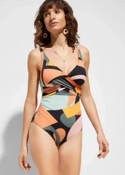 bonprix Nachhaltigere Materialien|Badeanzüge|Badeanzug in Wickel-Optik schwarz bedruckt