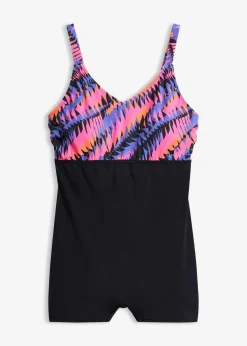 bonprix Nachhaltigere Materialien|Badeanzüge|Badeanzug mit Bein schwarz graphisch bedruckt