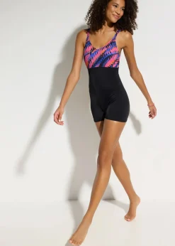 bonprix Nachhaltigere Materialien|Badeanzüge|Badeanzug mit Bein schwarz graphisch bedruckt