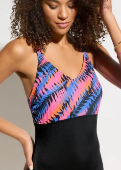 bonprix Nachhaltigere Materialien|Badeanzüge|Badeanzug mit Bein schwarz graphisch bedruckt