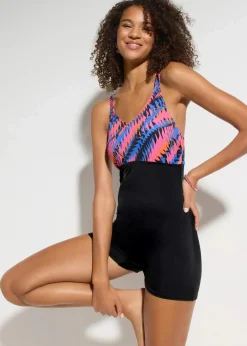 bonprix Nachhaltigere Materialien|Badeanzüge|Badeanzug mit Bein schwarz graphisch bedruckt