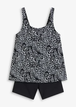 bonprix Badeanzüge|Badeanzug mit Bein schwarz/weiß gepunktet