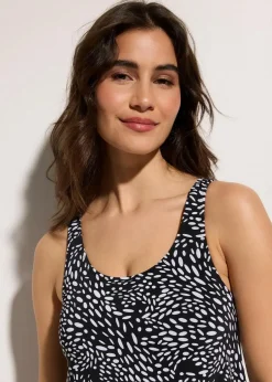 bonprix Badeanzüge|Badeanzug mit Bein schwarz/weiß gepunktet