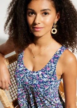 bonprix Nachhaltigere Materialien|Badeanzüge|Badeanzug mit seitlicher Raffung dunkelblau floral