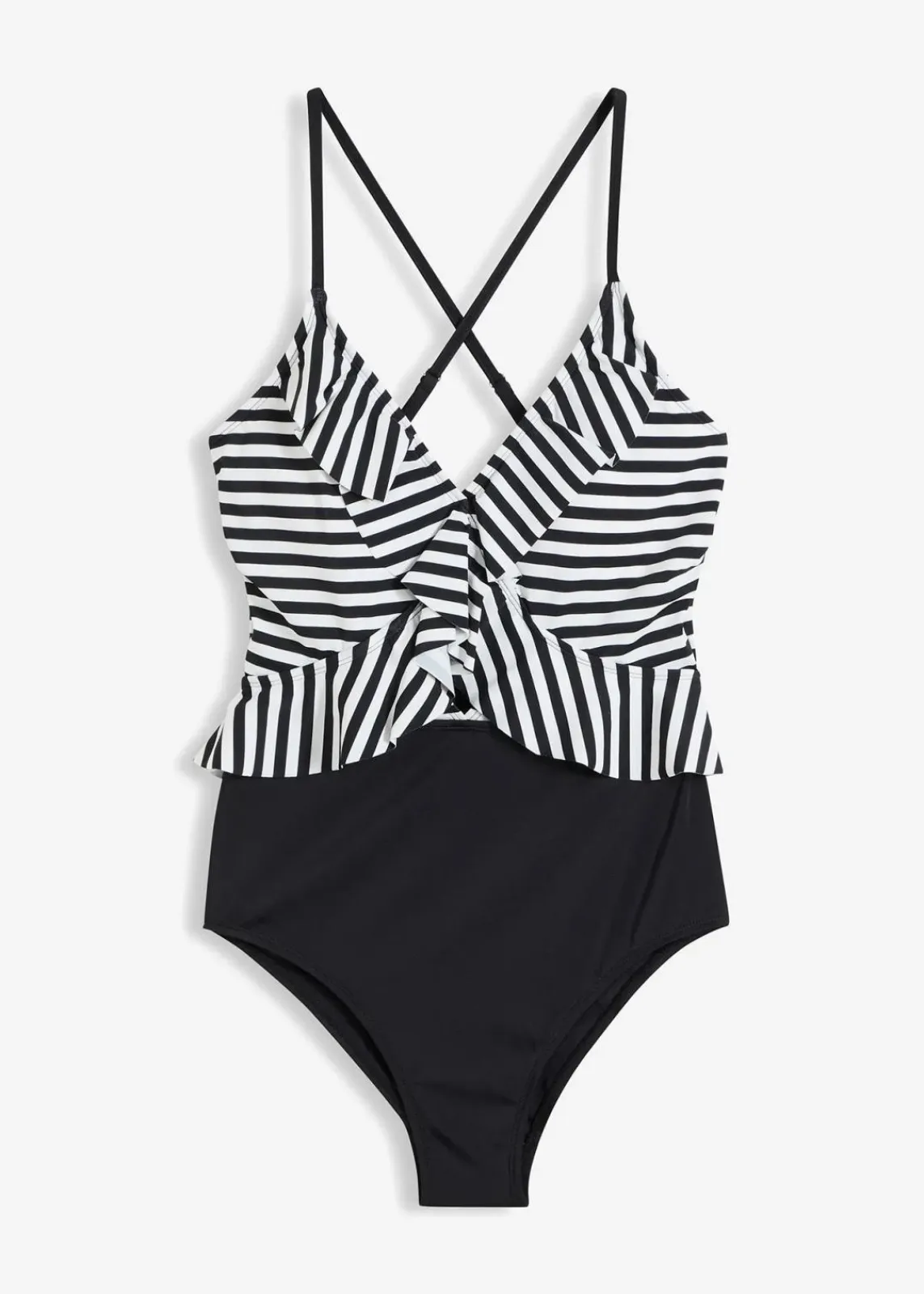 bonprix Nachhaltigere Materialien|Bademode·Badeanzüge|Badeanzug mit Volant schwarz/weiß gestreift