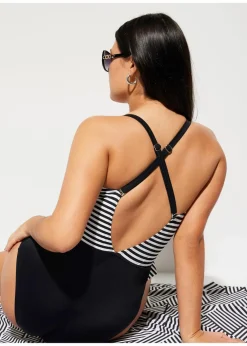 bonprix Nachhaltigere Materialien|Bademode·Badeanzüge|Badeanzug mit Volant schwarz/weiß gestreift
