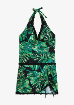 bonprix Badekleider|Badekleid schwarz/grün/gold floral