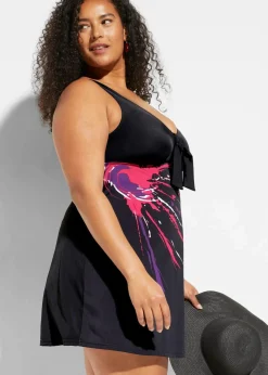 bonprix Nachhaltigere Materialien|Badekleider|Badekleid mit breiten Trägern schwarz graphisch