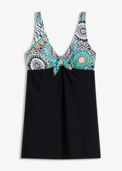 bonprix Nachhaltigere Materialien|Bedeckende Bademode|Badekleid mit Schleifendetail schwarz/weiß graphisch