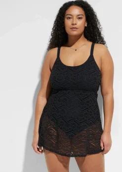 bonprix Nachhaltigere Materialien|Bedeckende Bademode|Badekleid mit Spitze schwarz