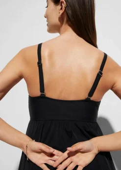 bonprix Bedeckende Bademode|Badekleider|Badekleid mit transparentem Mesh schwarz