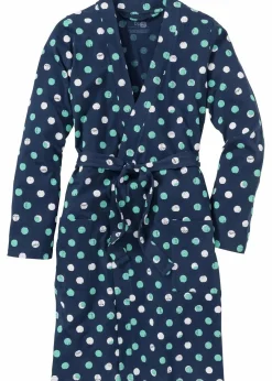 bonprix Wäsche·Bademäntel|Nachhaltigere Materialien|Bademantel aus Bio-Baumwolle dunkelblau gepunktet