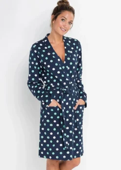 bonprix Wäsche·Bademäntel|Nachhaltigere Materialien|Bademantel aus Bio-Baumwolle dunkelblau gepunktet