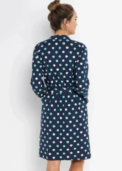 bonprix Wäsche·Bademäntel|Nachhaltigere Materialien|Bademantel aus Bio-Baumwolle dunkelblau gepunktet