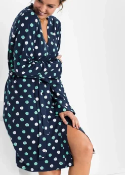 bonprix Wäsche·Bademäntel|Nachhaltigere Materialien|Bademantel aus Bio-Baumwolle dunkelblau gepunktet