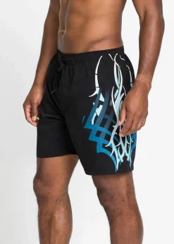 bonprix Strandmode|Große Größen|Badeshorts schwarz/blau bedruckt