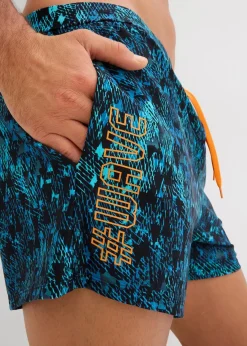 bonprix Strandmode|Badehosen|Badeshorts schwarz/grün graphisch