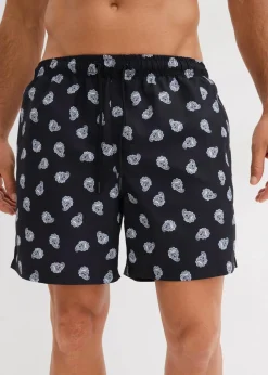 bonprix Strandmode|Badehosen|Badeshorts Herren schwarz/wollweiß paisley