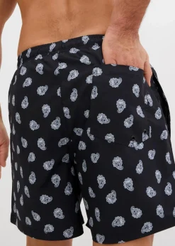 bonprix Strandmode|Badehosen|Badeshorts Herren schwarz/wollweiß paisley