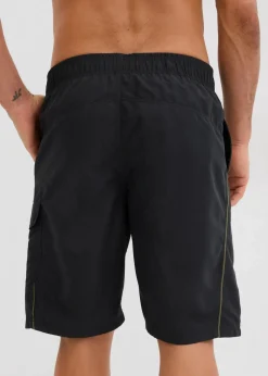 bonprix Große Größen|Badehosen|Badeshorts mit seitlicher Tasche schwarz/dunkeloliv