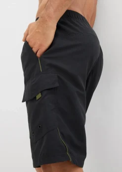bonprix Große Größen|Badehosen|Badeshorts mit seitlicher Tasche schwarz/dunkeloliv
