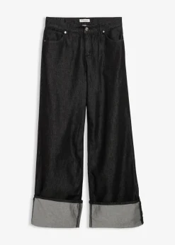bonprix Kurzgrößen|Bekleidung·Shirts & Tops|Baggy-Jeans Mid Waist schwarz denim