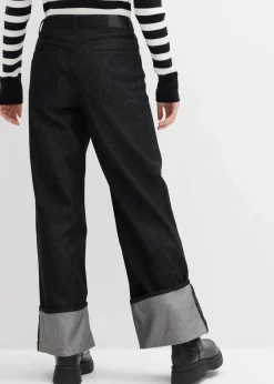bonprix Kurzgrößen|Bekleidung·Shirts & Tops|Baggy-Jeans Mid Waist schwarz denim