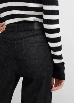 bonprix Kurzgrößen|Bekleidung·Shirts & Tops|Baggy-Jeans Mid Waist schwarz denim