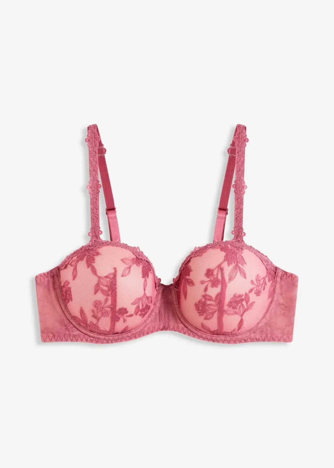 bonprix Wäsche·Dessous|Wäsche·Große Cups D-H|Balconette-BH mit blumiger Spitze kirschblütenpink/hellbraun