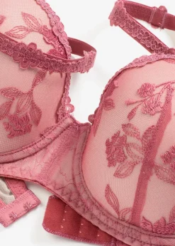 bonprix Wäsche·Dessous|Wäsche·Große Cups D-H|Balconette-BH mit blumiger Spitze kirschblütenpink/hellbraun