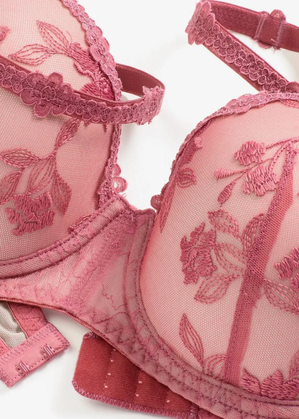 bonprix Wäsche·Dessous|Wäsche·Große Cups D-H|Balconette-BH mit blumiger Spitze kirschblütenpink/hellbraun