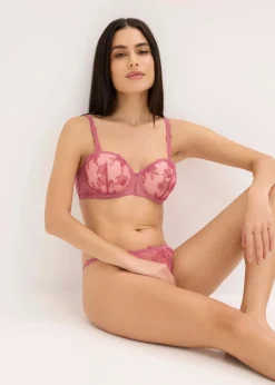 bonprix Wäsche·Dessous|Wäsche·Große Cups D-H|Balconette-BH mit blumiger Spitze kirschblütenpink/hellbraun