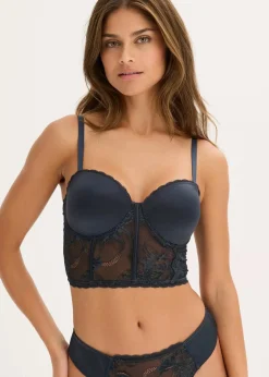 bonprix Bhs|Dessous|Balconette-BH mit feiner Spitze und Glanzeffekt intensivblau